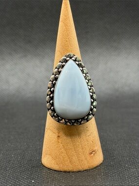 Sterling Silver Teardrop Owyhee Blue Opal Statement Ring Sz 9.5